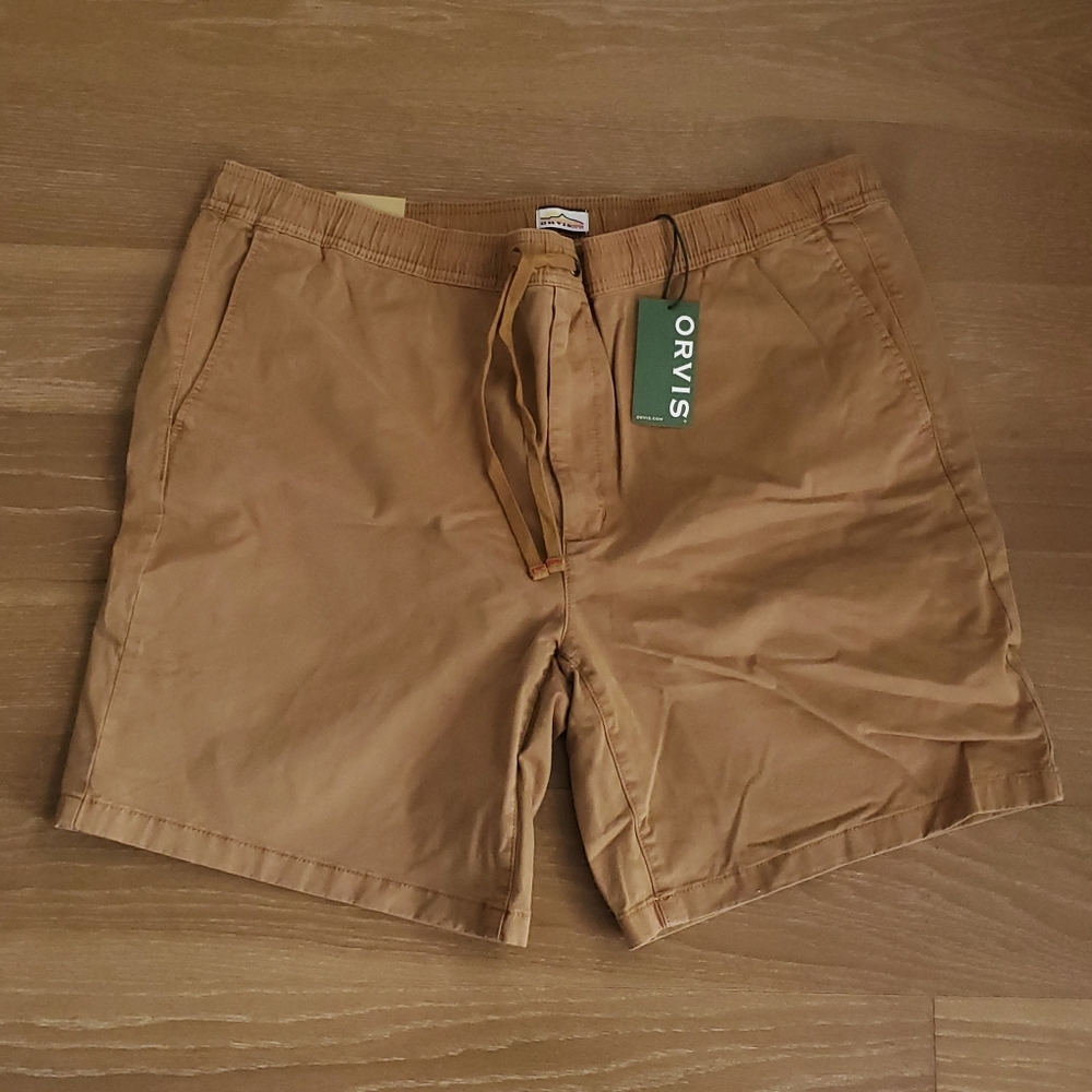 Orvis Angler Chino Shorts Men’s XL Brown Casual Cotton Blend 8" Inseam NEW